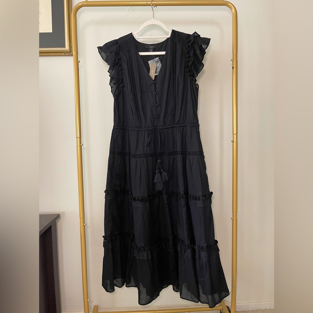 Black Long J.Crew Pom-Pom Cutout Dress